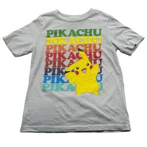 Pokémon Pikachu Kids Graphic Tee Gray Rainbow Logo Short Sleeve Shirt